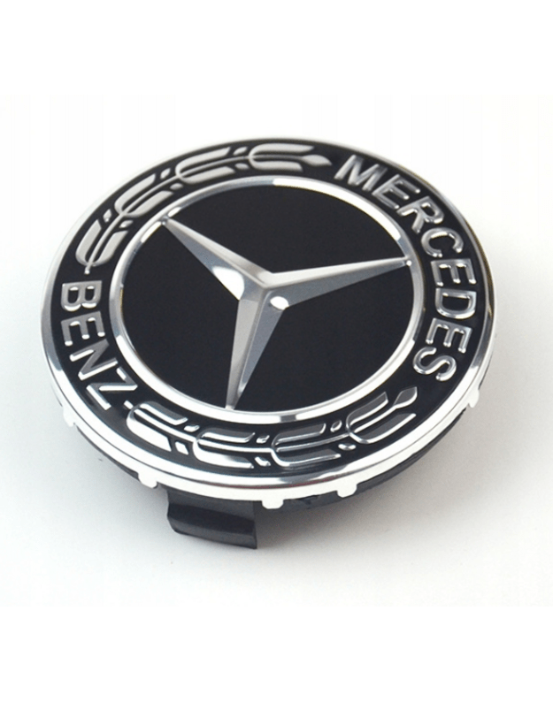Juodi 75 mm Mercedes Benz ratlankių dangteliai