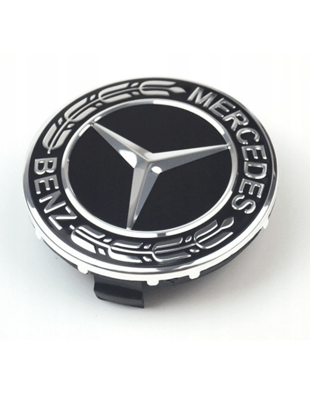 Juodi 75 mm Mercedes Benz ratlankių dangteliai